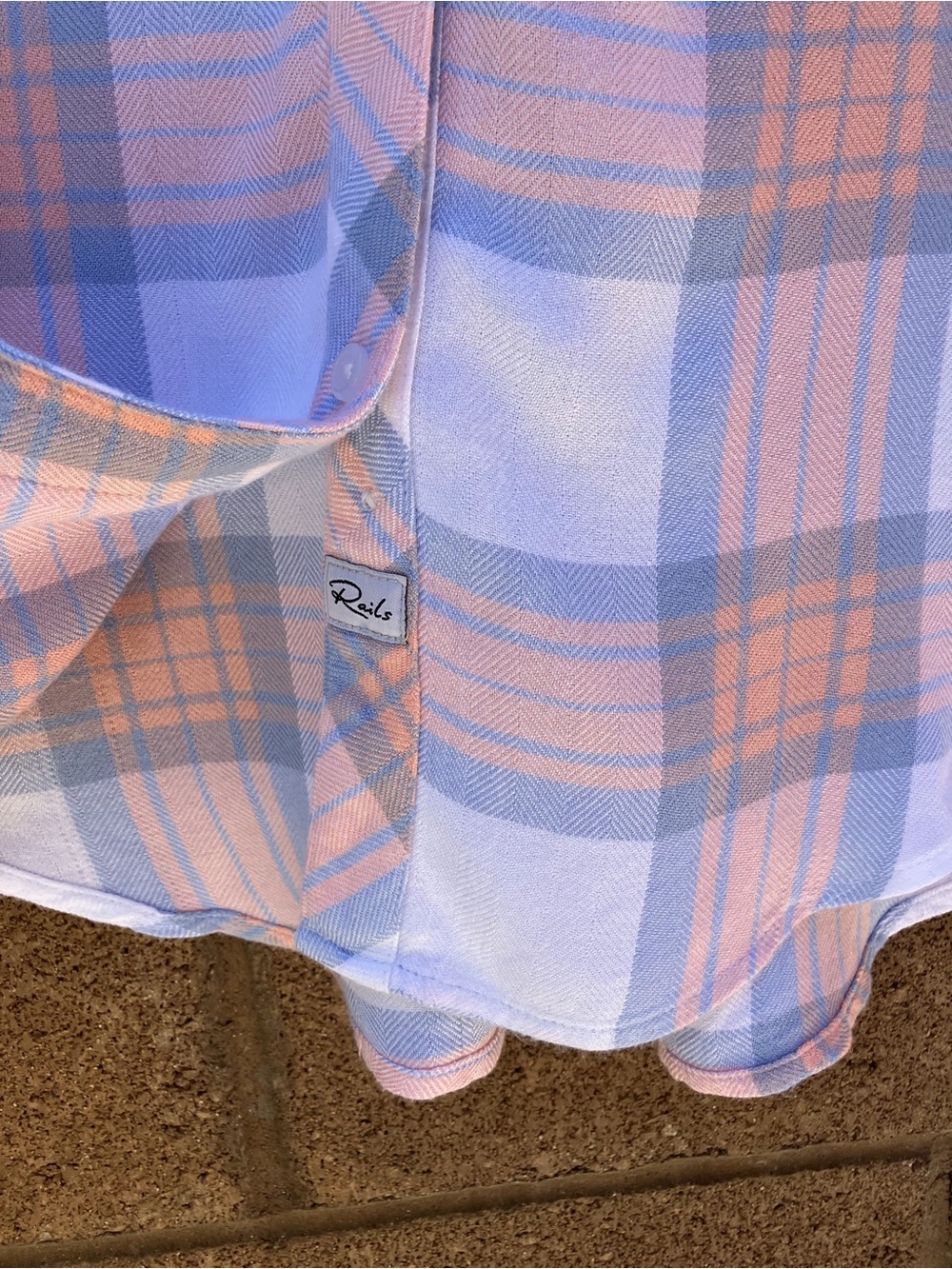 Rails Rayon Pastel Peach Sky White Plaid Button-Down Shirt - Picture 4 of 8